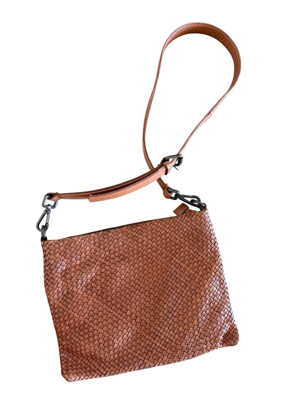 Valentina Woven Leather Crossbody Bag in Brown